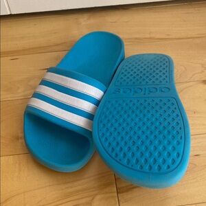 Adidas Blue and White Slide Sandals